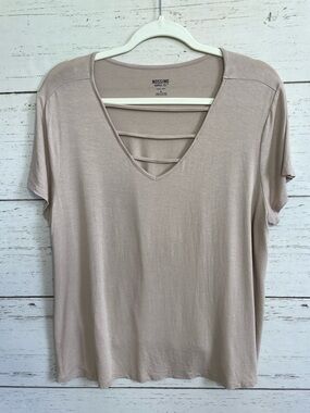 Mossimo Supply Co. Tan Strappy V-Neck Rayon/Spandex T Shirt, size XL